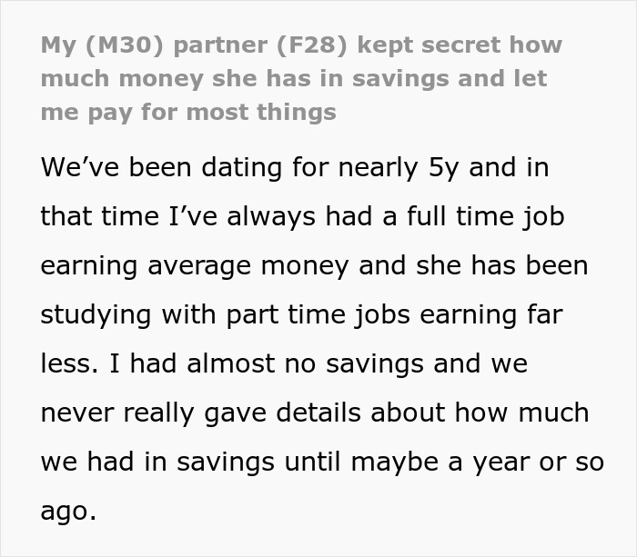 Homem chateado com GF fingiu estar falida por 5 anos quando tinha US $ 50 mil em economias