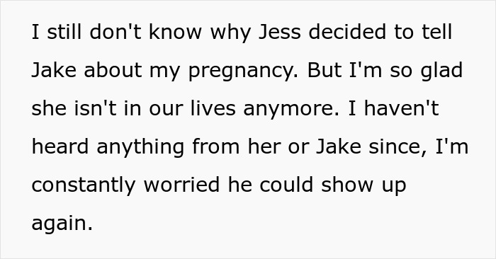 Alt text: Pregnant woman worried as SIL keeps feeding info to unstable ex, leading her to cut off contact amid scary revelations.