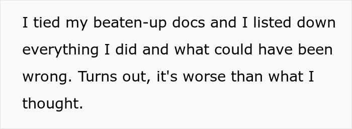Text reads: "I tied my beaten-up docs and I listed down everything I did and what could have been wrong. Turns out, it's worse than what I thought." This reflects the stress related to wedding dress drama.