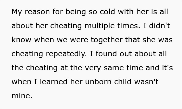 Text from a screen: "Dad refuses to play savior for homeless ex" due to her past choices and repeated cheating.