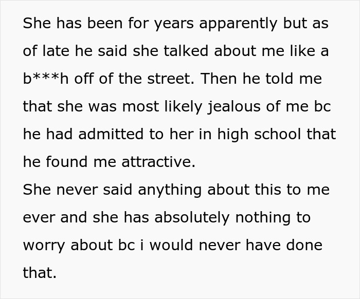 Text detailing "husband and best friend's affair" revelations, specifically about her speaking ill of the wife due to jealousy.