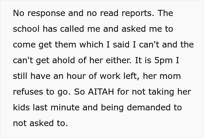 Text excerpt from a single mom expecting a friend to drop work and look after her autistic child last minute.