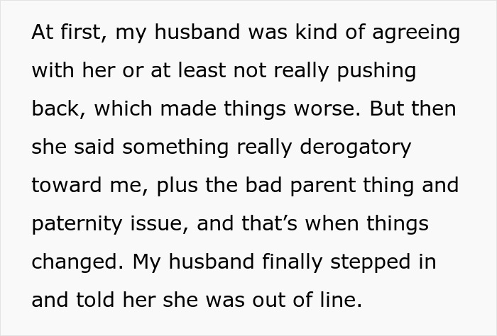 Text describes a messy fight where a husband finally intervened after derogatory comments about paternity and parenting.