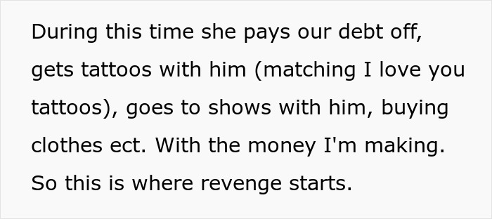 Text about an army wife cheating on her deployed husband and his revenge, with karma catching up.