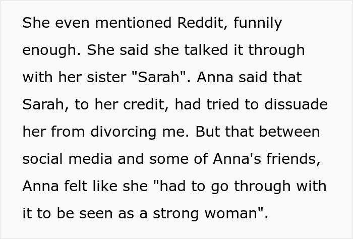 Text excerpt describing a wife&rsquo;s fear of divorce during cancer, mentioning social media and advice from her sister.