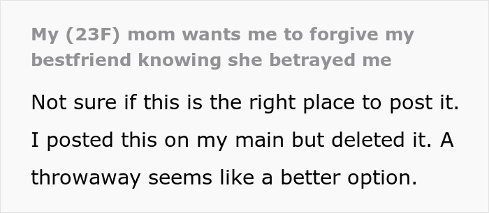 Text post about a mom pushing daughter to save friendship despite bestfriend&rsquo;s betrayal over a boy.