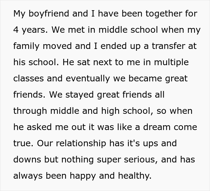 Text excerpt about a middle school relationship that led to a long-term boyfriend and girlfriend couple.