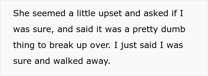 Text excerpt from a breakup story describing feelings after a girlfriend shows off piercings to friends.