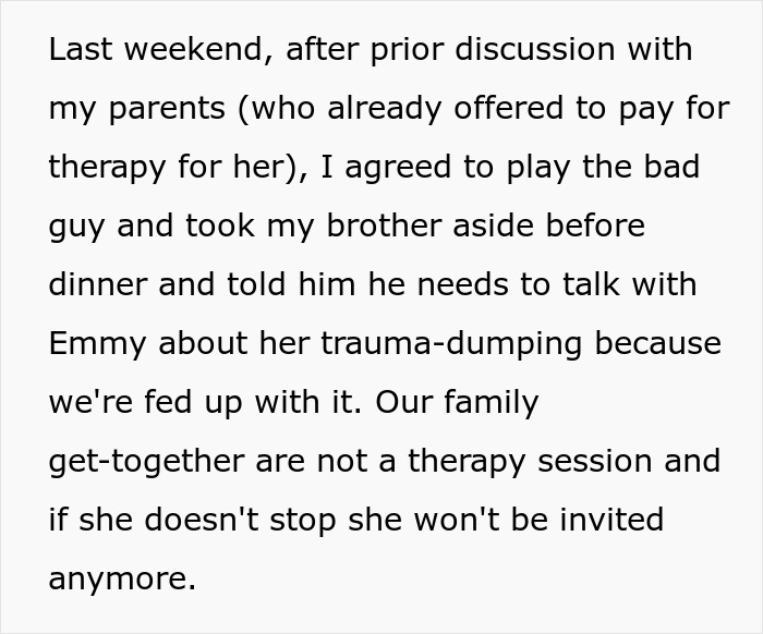 GF Uses BF&rsquo;s Fam As Her Free Therapist, They&rsquo;re Fed Up As She Turns Every Dinner Into A Trauma Recap