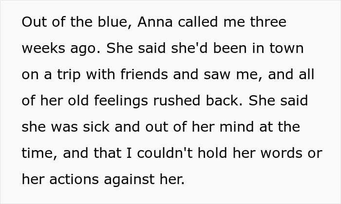 Text excerpt describing a wife reaching out after divorcing her husband during his cancer due to fear he&rsquo;d leave.