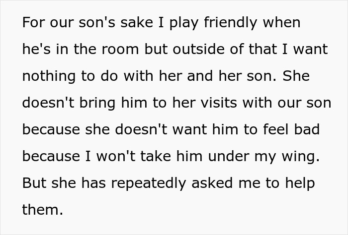Text from a screen about a dad refusing to play savior, detailing his stance on his ex and her child.