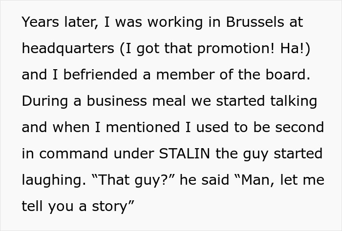 Text from an online post about an employee getting perfect revenge on a horrible boss.