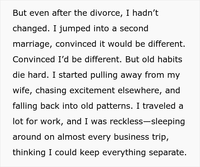 Text excerpt describing a cheater’s reckless behavior and the harsh lessons learned from chasing a fantasy in relationships.