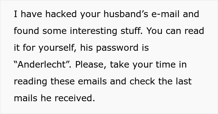 Text message detail: "I have hacked your husband's e-mail...password is Anderlecht". Perfect revenge for a horrible boss.