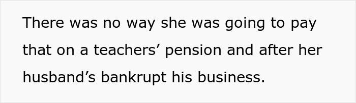 Text excerpt on a white background about bankruptcy and financial struggles involving a teacher&rsquo;s pension and business.
