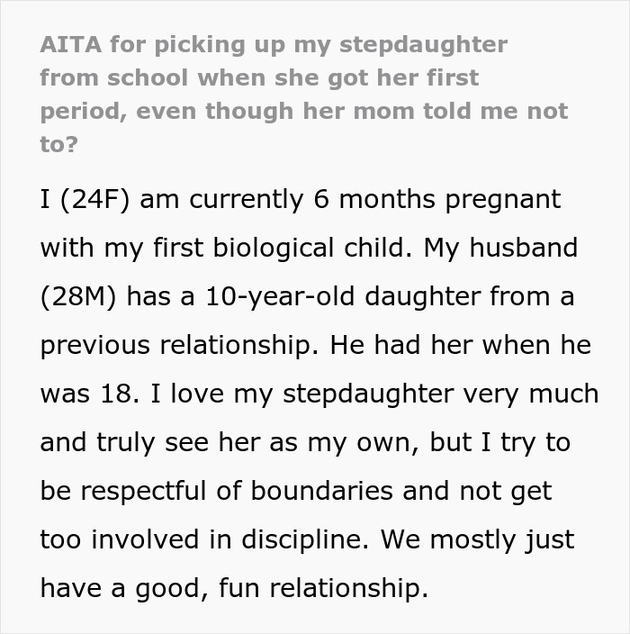 Stepmom intervenes after 10YO gets her period, defying cruel mom. AITA post describes complex family dynamics and support.