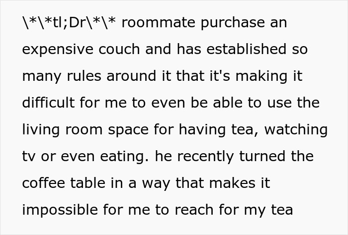 Guy Buys A Fancy Couch With A Side Of Rules, Roomie Feels Like It&rsquo;s A Museum Piece She Can&rsquo;t Touch