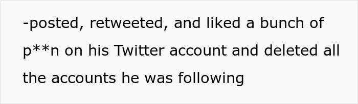 Text describes the revenge tactic: destroying his new life by posting inappropriate content on his Twitter and deleting accounts.