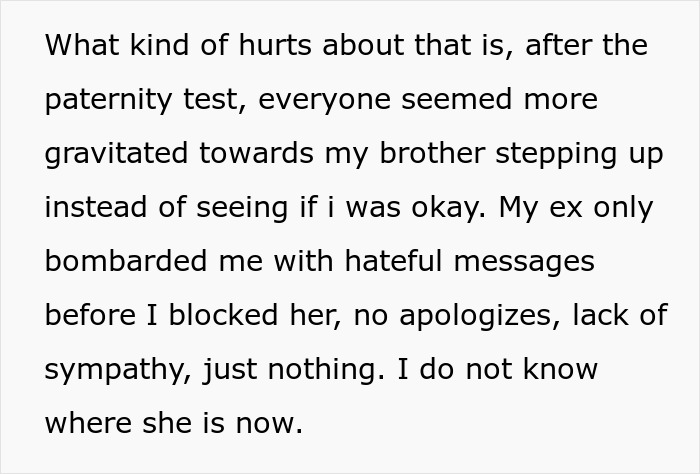 A text screenshot about a paternity test aftermath, highlighting a shift from "Dad" to "Uncle" and hateful messages. A text screenshot about a paternity test aftermath, highlighting a shift from "Dad" to "Uncle" and hateful messages.