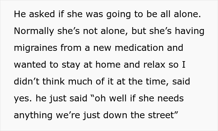 Text: Friend visits couple's home at night, asking if the woman is alone, exhibiting strange behavior, recorded on camera.