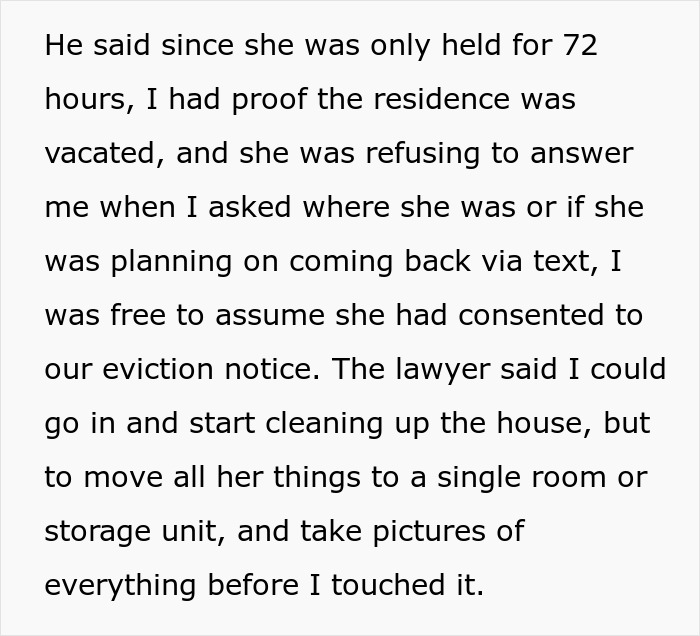 Woman shares a crazy story about her mom involving eviction, legal advice, and family drama like a soap opera.