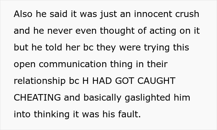 Text snippet about an innocent crush and being caught cheating. The husband's affair reveals disturbing details.