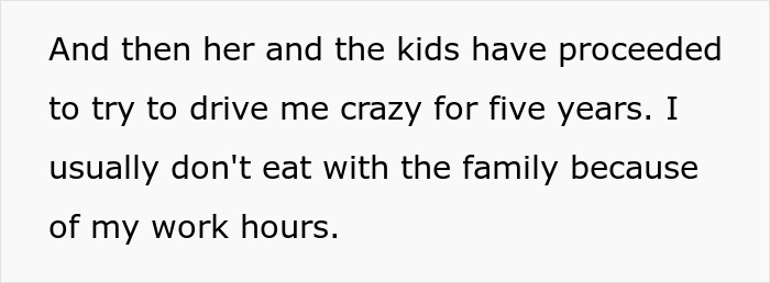 Text excerpt about a man frustrated with noisy cabinets and family disturbances over five years.