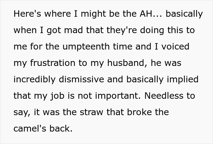 Text detailing a wife's frustration with her husband's disrespect, leading to her decision to quit the marriage.