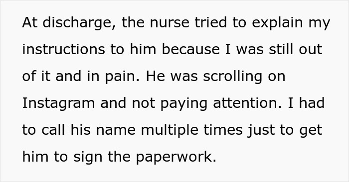 A husband ignores a nurse trying to explain post-operative instructions after his wife's cervical cancer diagnosis, prioritizing Instagram over her care.