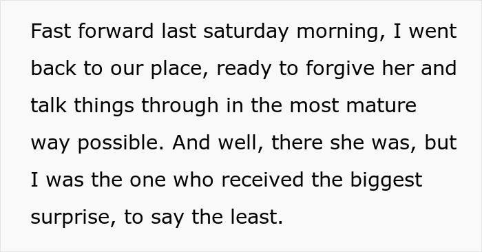 Text describing a guy moving out to save his marriage and returning to an unexpected bedroom twist straight from hell.