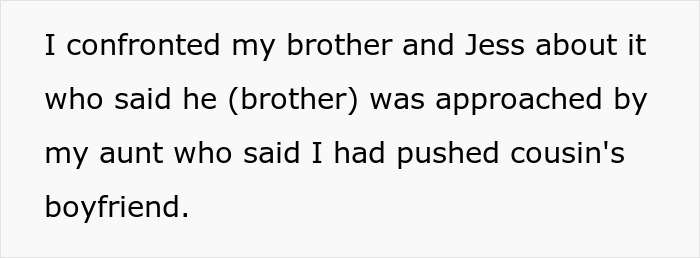 A text excerpt detail about a groom's sister, discussing a family conflict. Relates to a groom throwing out his own sis from wedding.