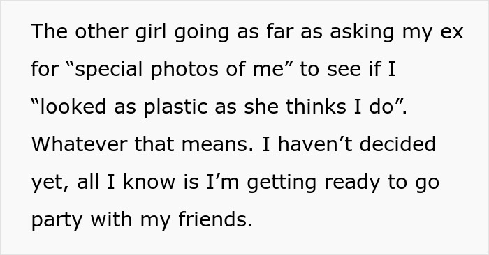 Text about another girl asking ex for special photos to compare appearance
