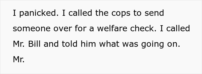 Text excerpt from a woman sharing a crazy story about her mom, describing a welfare check call to the cops.