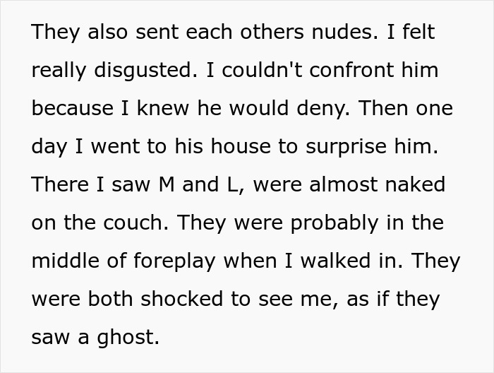 Alt text: Text describing a daughter's discovery of best friends&rsquo; betrayal involving intimate actions and the emotional impact on friendship.