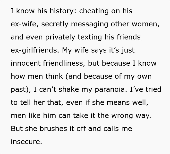 Text discussing cheating history, secret messaging, and paranoia from past experiences related to cheater behavior.