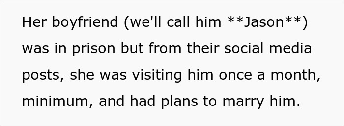 Text excerpt describing a woman visiting her jailed fianc&eacute; regularly while running Tinder scams on his behalf.