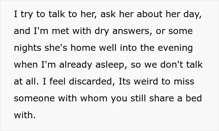 Text expressing feelings of loneliness and distance in a marriage during wife&rsquo;s career glow-up, from a pregnant partner.