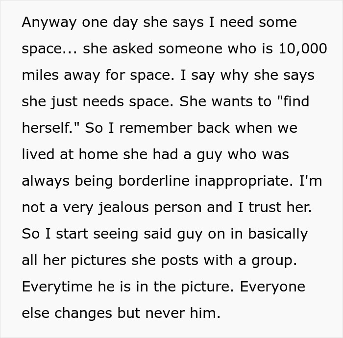 Text describing a personal story of an army wife cheating on her deployed husband and the ensuing consequences.