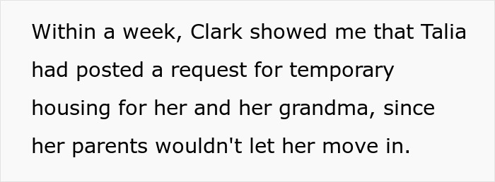 Text excerpt discussing temporary housing request posted by woman during Tinder scam investigation.