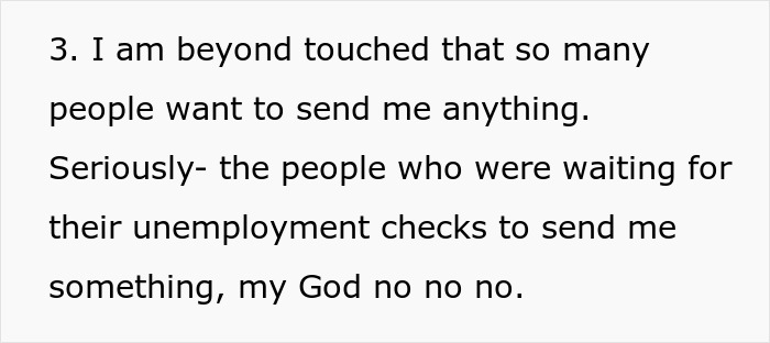 Text excerpt discussing gratitude for support from people wanting to send gifts after bringing home a senior cat.