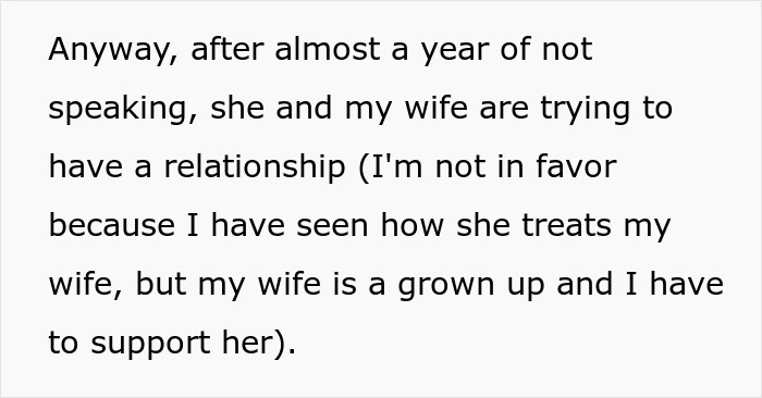 Text excerpt about strained relationship with toxic MIL refusing to leave and causing family conflict over housing claims.