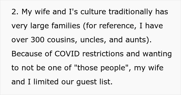 Text discussing a man limiting guest list due to COVID, reflecting challenges with toxic MIL refusing to leave home.