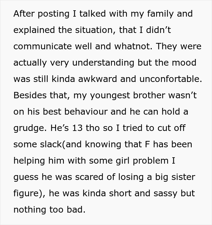 Text excerpt about woman breaking up with boyfriend after seeing how close his female friend is to his family, highlighting awkward family dynamics. Text excerpt about woman breaking up with boyfriend after seeing how close his female friend is to his family, highlighting awkward family dynamics.
