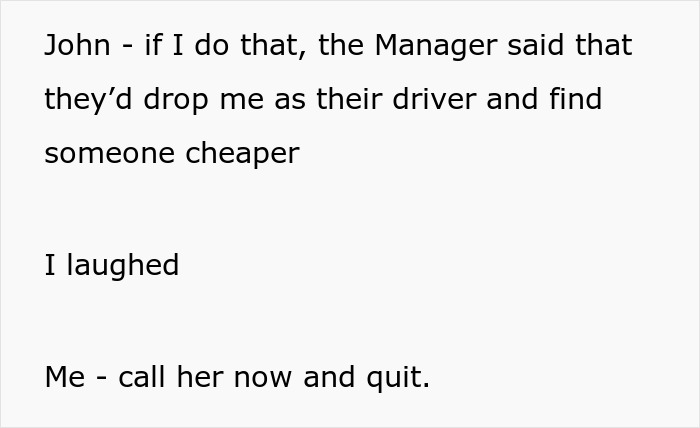 Text conversation showing a friend advising an overworked and underpaid friend to quit despite manager threats.