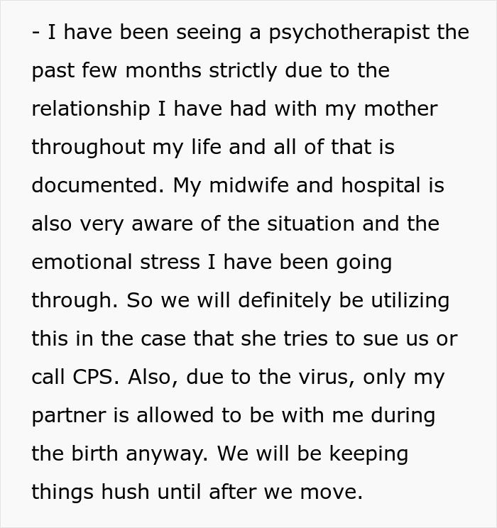 Text excerpt discussing emotional stress from mom&rsquo;s creepy behavior and psychotic concerns about her baby.