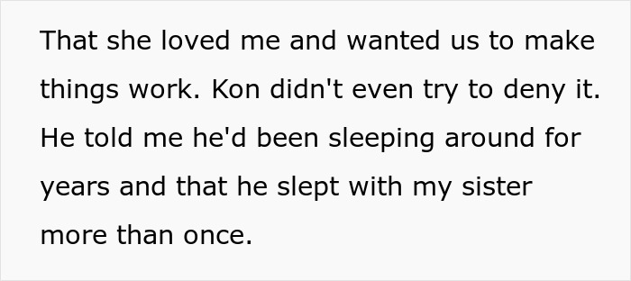 Text excerpt about a woman facing karma after cheating with her sister's baby daddy and dealing with infidelity.