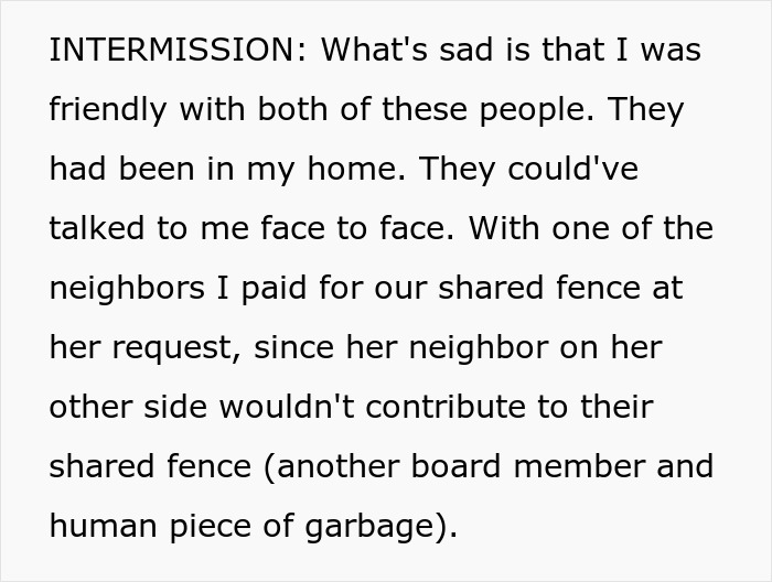 Text about HOA demands and a dad handling trampoline and HOA board conflict, showing homeowner frustration.