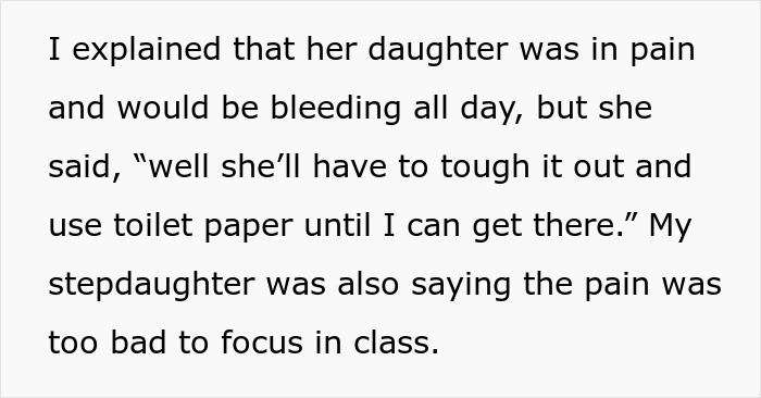 Text from a Cruel Mom saying her 10YO daughter should tough it out and use toilet paper when she gets her period.