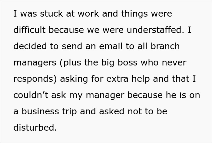 Text detailing an employee's attempt to get help due to being understaffed, involving a horrible boss and perfect revenge.