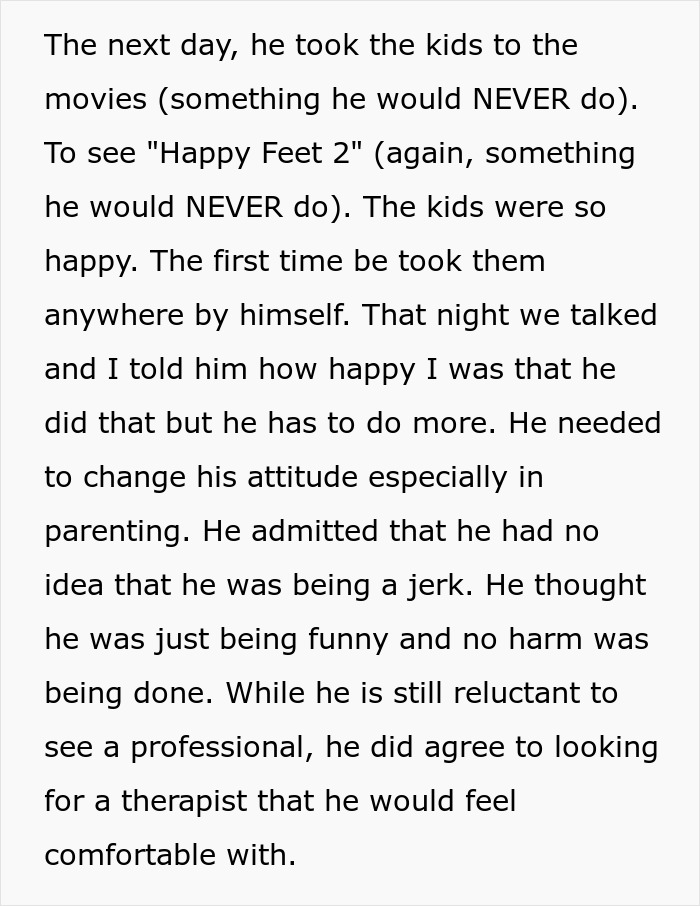 Mom shares husband is awesome to her but struggles being a jerk to their kids, needing to change his parenting attitude.